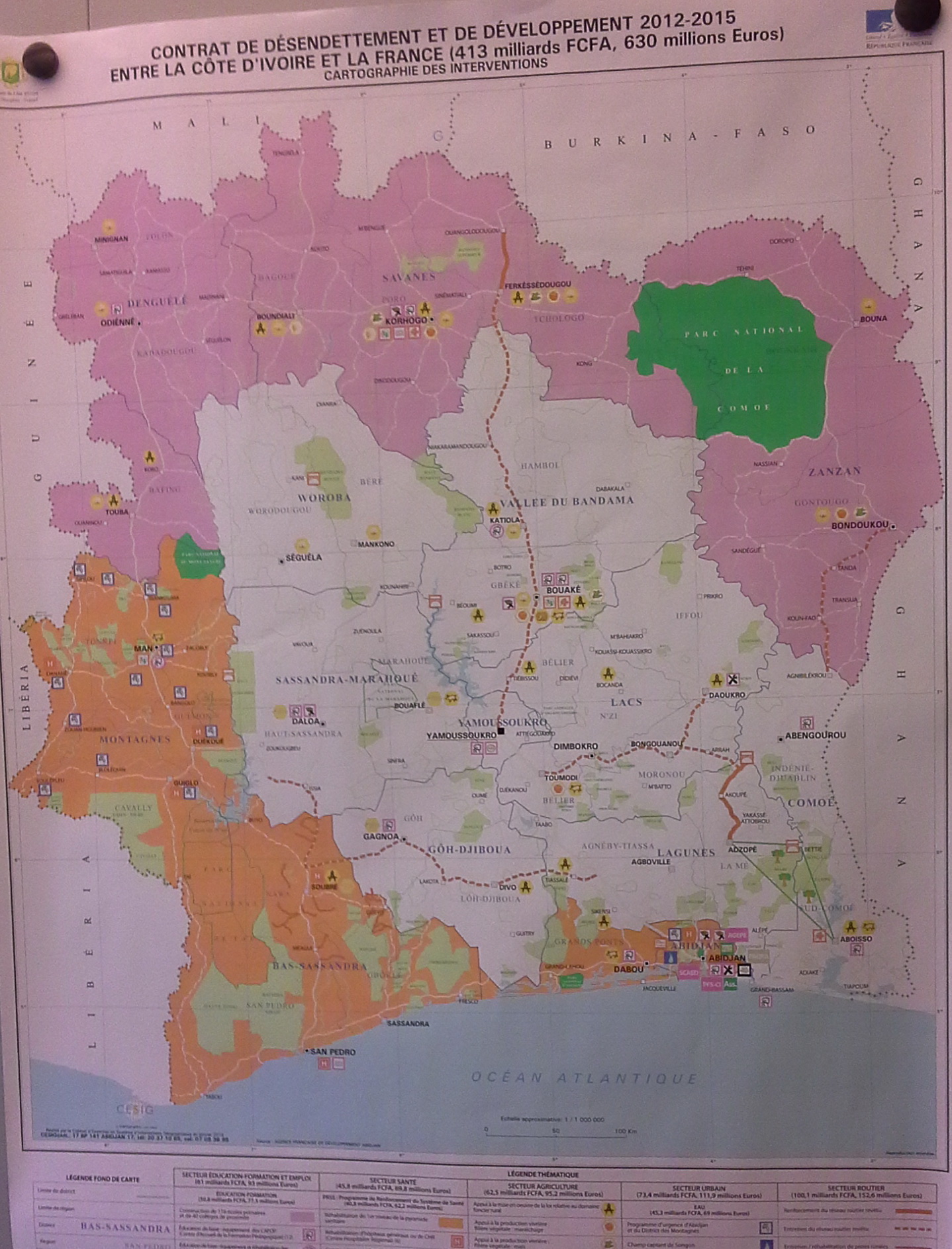 Sur cette carte apparaissent en rose les régions du nord bénéficiaires du programme de constructions de 40 collèges de proximité dans le cadre du CDD.